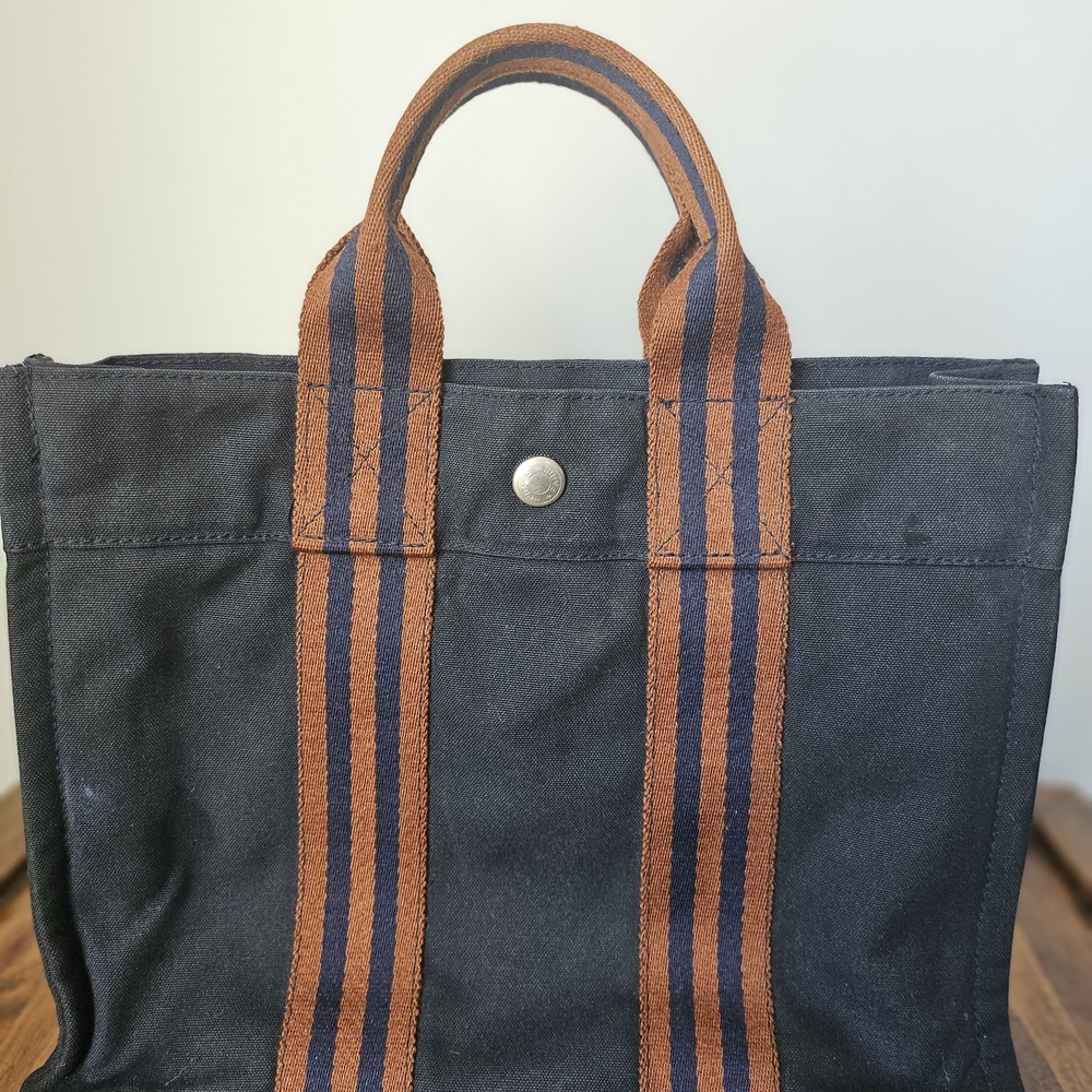 Hermess Blue and Brown Canvas Tote